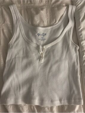 Brandy Melville White Ribbed Henley Tank Top
